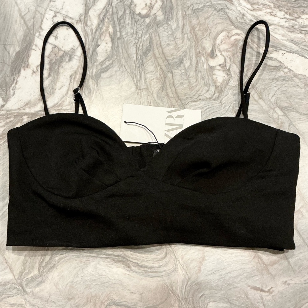Zara Black Bra Party Summer Lingerie Top With Adjustable Straps New Size M